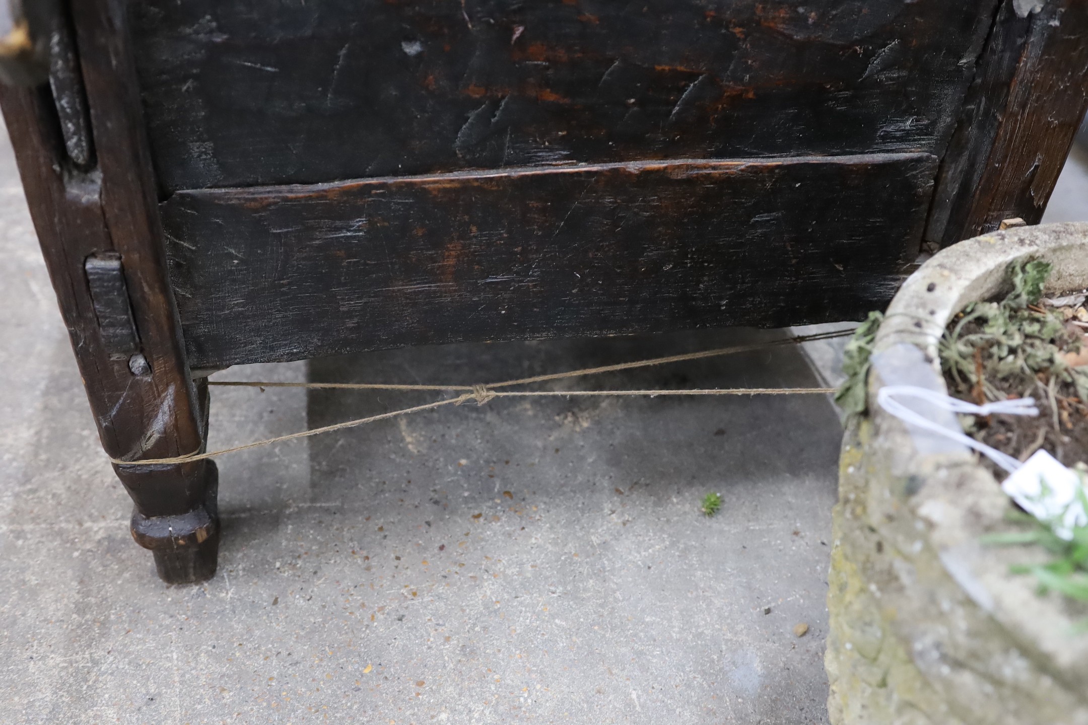 A 19th century chip carved grain chest/coffer, width 94cm, depth 52m, height 80cm (a.f.)